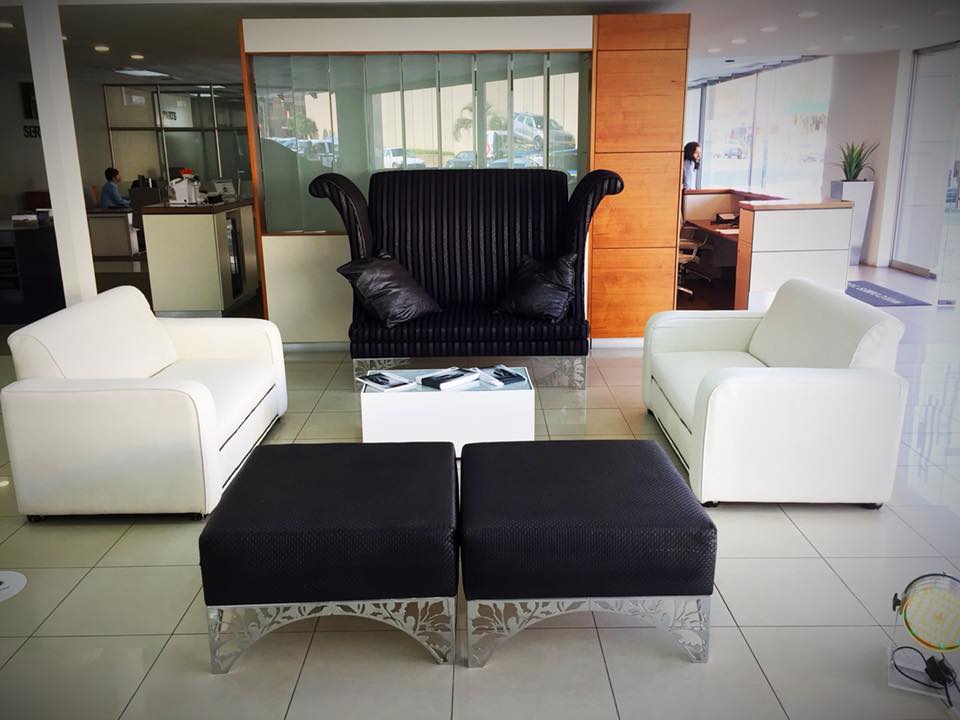 Black furniture party setup