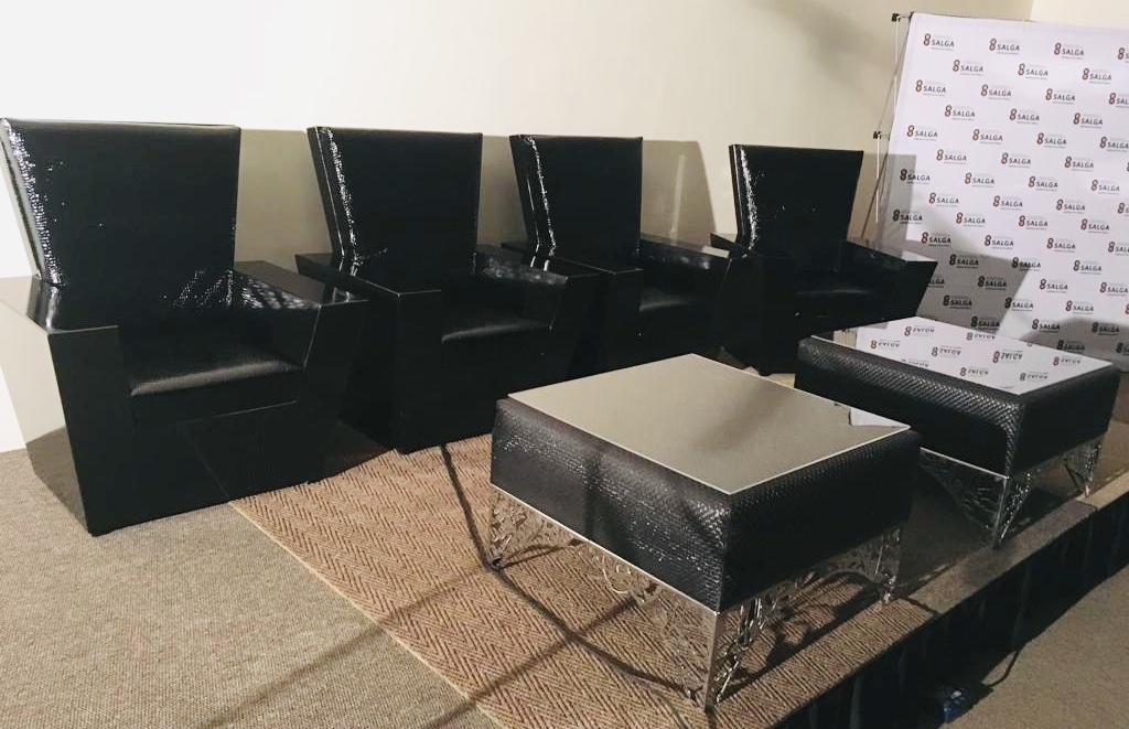 Black chairs and tables hire